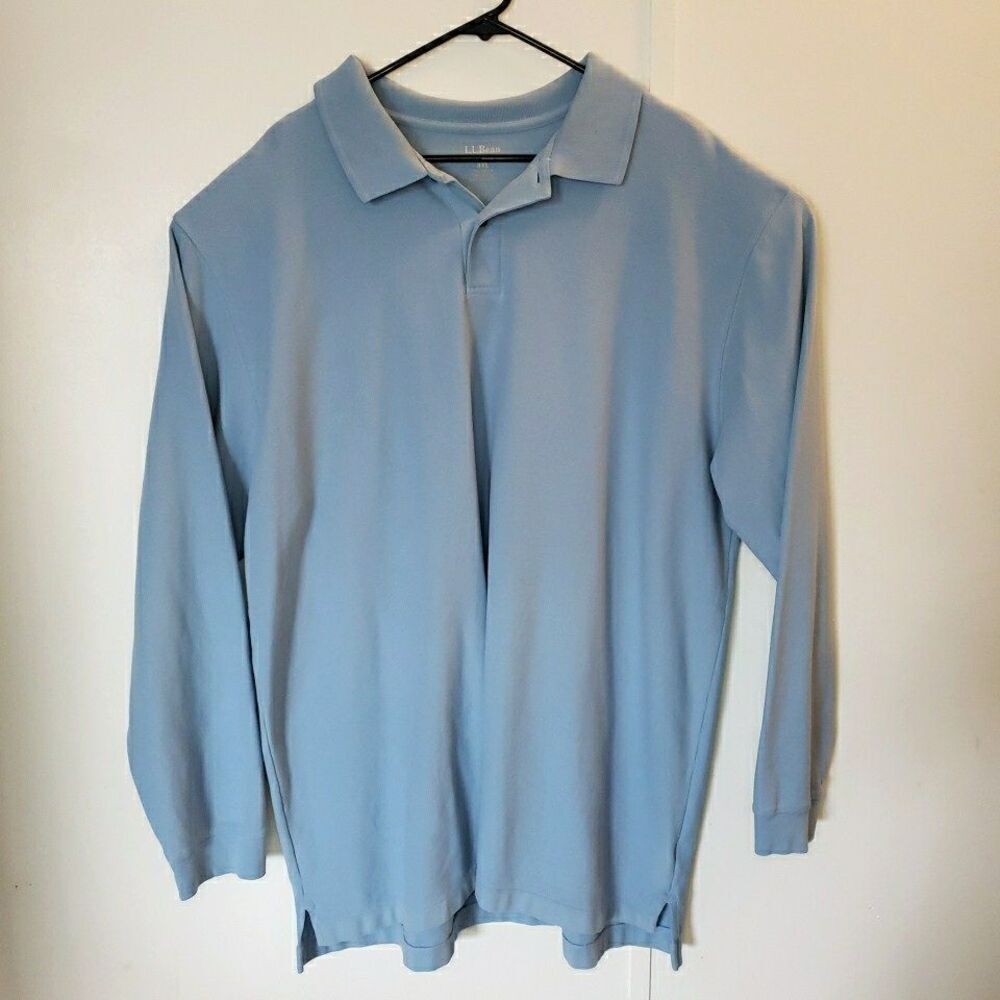 LL Bean Light Blue Long Sleeve Polo Cotton Men's Size XXL TALL